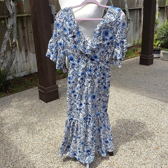Nwot Misa Los ANGELES Floral Blue and White Women's Dress 0 - Picture 5 of 15